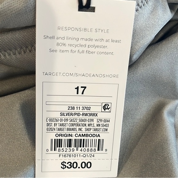 Women’s Shade & Shore New Size 17 Metallic Silver Gray One Piece Swimsuit - Picture 4 of 7